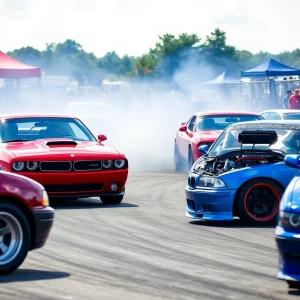 Crowd enjoying LS Fest East with LS-powered cars racing and drifting