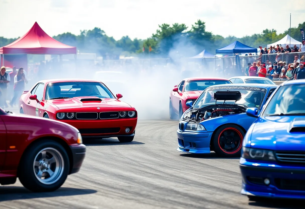 Crowd enjoying LS Fest East with LS-powered cars racing and drifting