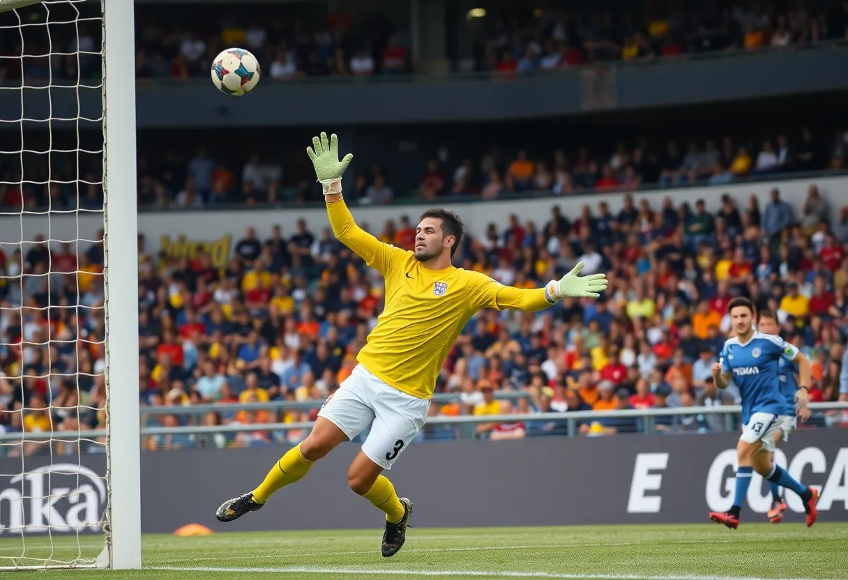 WKU Soccer goalkeeper making a save during a match