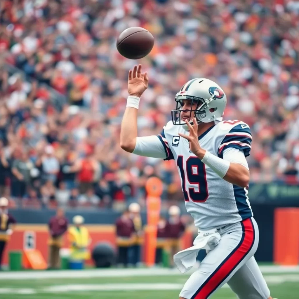 Quarterback throwing a pass during a football game