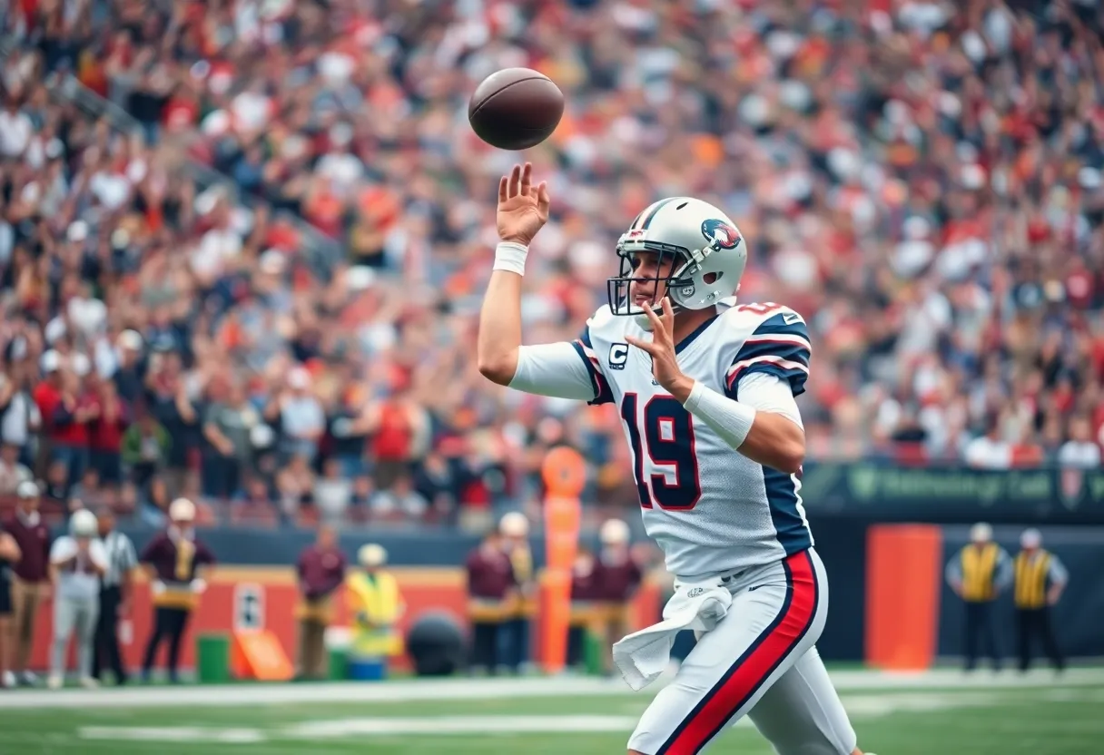 Quarterback throwing a pass during a football game