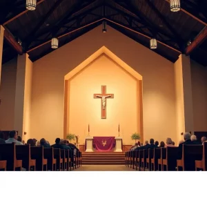 A tranquil church scene representing community and faith.