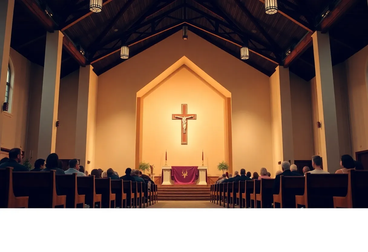A tranquil church scene representing community and faith.