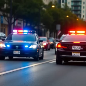 Police car in action during a high-speed chase.
