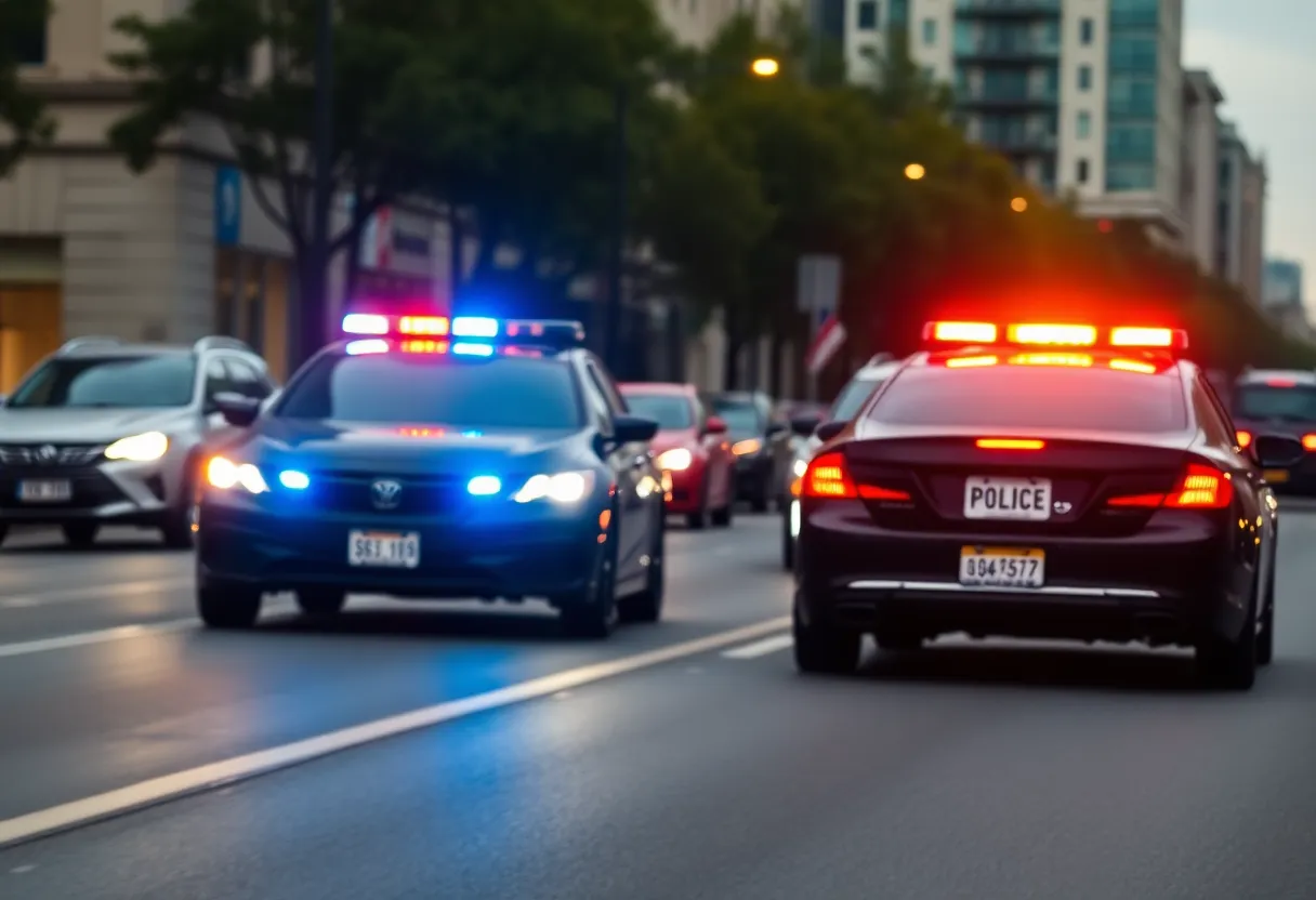 Police car in action during a high-speed chase.