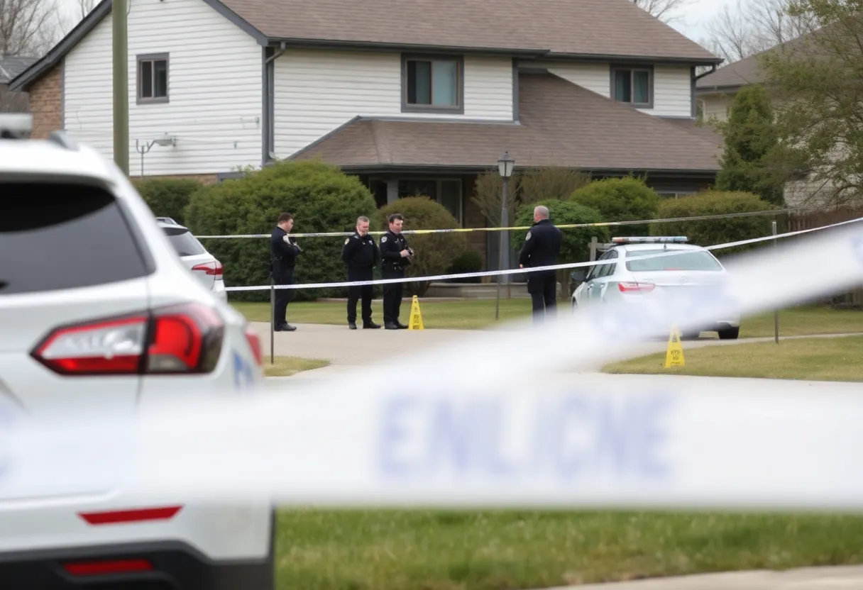 Police officers investigating a scene with explosives
