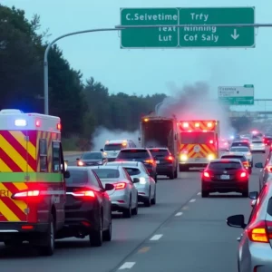 Emergency responders at the scene of a two-vehicle collision on I-65 North in Warren County.