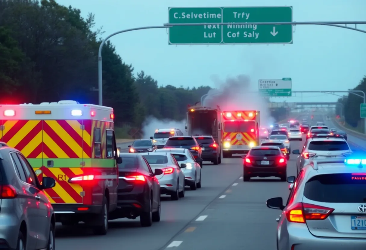 Emergency responders at the scene of a two-vehicle collision on I-65 North in Warren County.