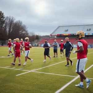 Warren East Raiders football team training on field