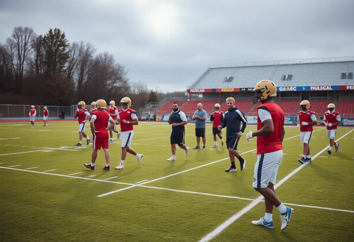 Warren East Raiders football team training on field