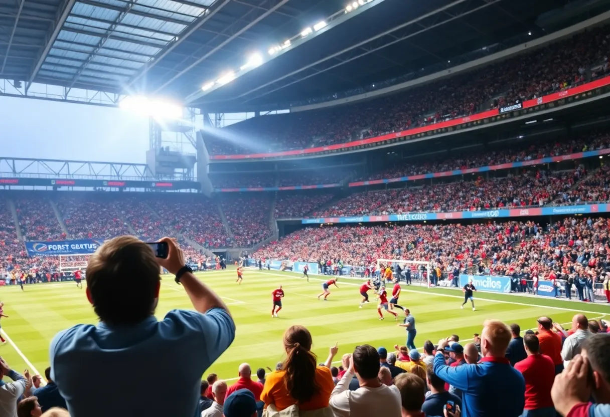 Action shot of WKU football players during a game