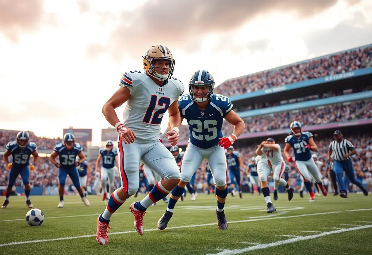 WKU football players celebrating after scoring during the season opener game.
