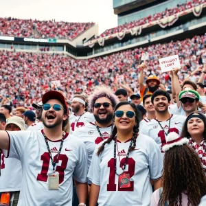 Fans supporting WKU Football wearing white at the stadium