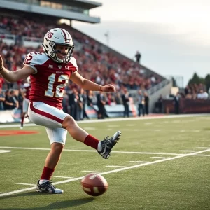 WKU football punter executing a punt during a game