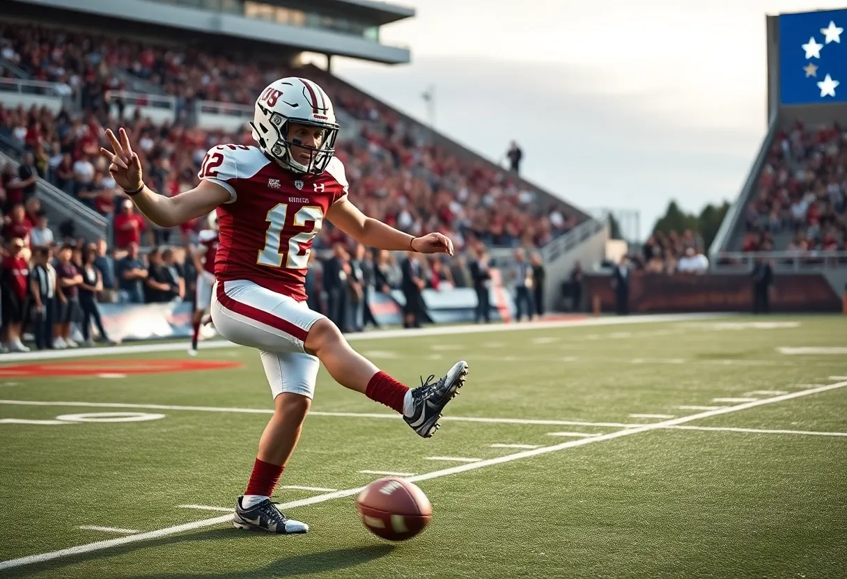 WKU football punter executing a punt during a game
