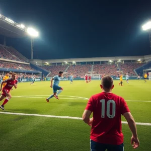 Western Kentucky soccer team playing during an exhibition match.