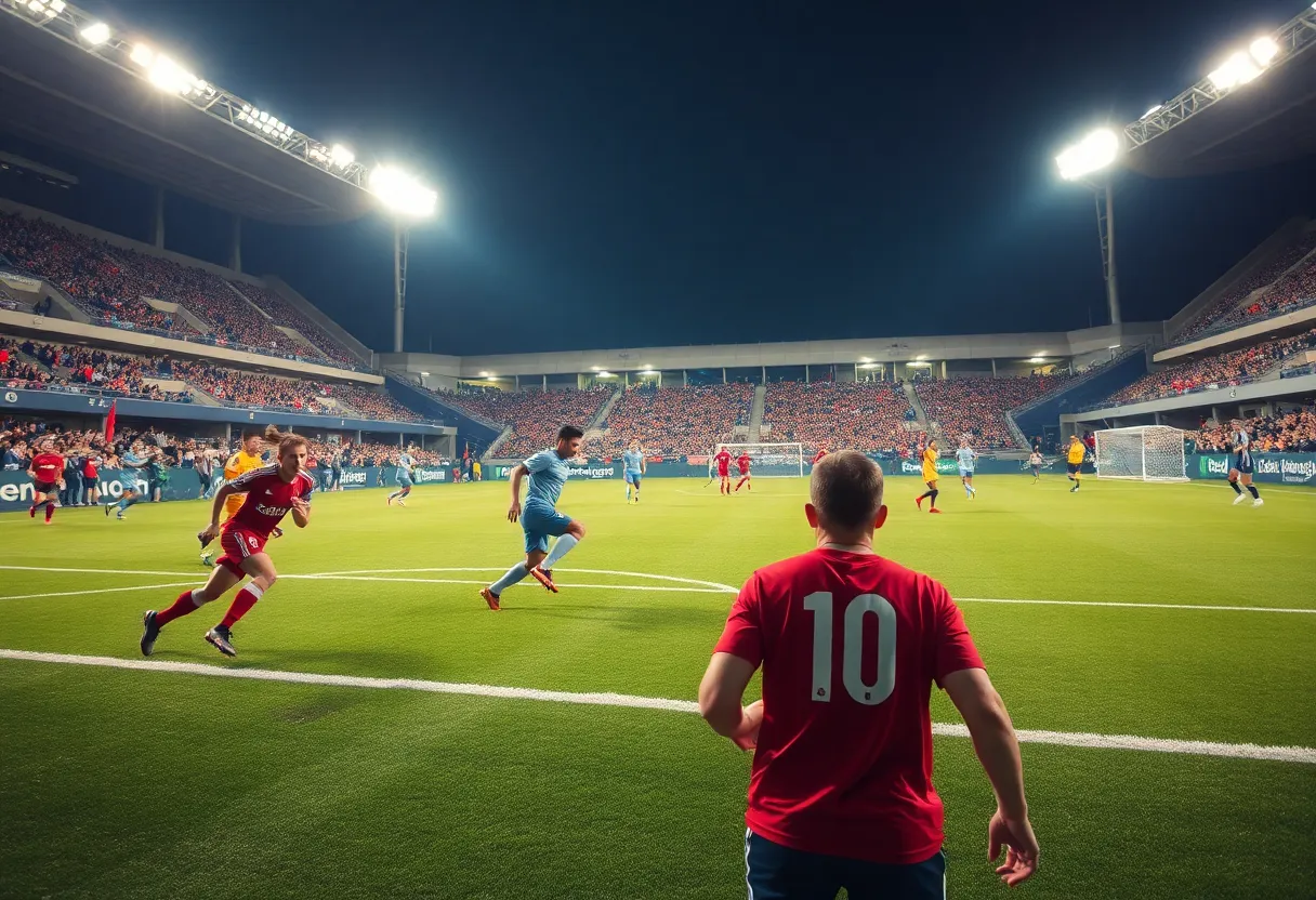 Western Kentucky soccer team playing during an exhibition match.