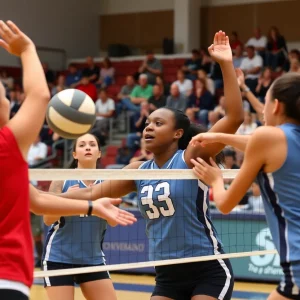 Western Kentucky University Women's Volleyball team in action during the match