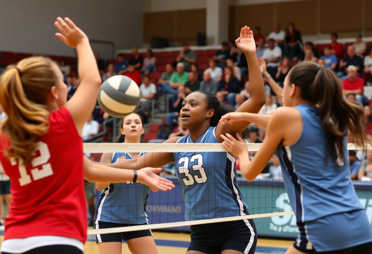 Western Kentucky University Women's Volleyball team in action during the match
