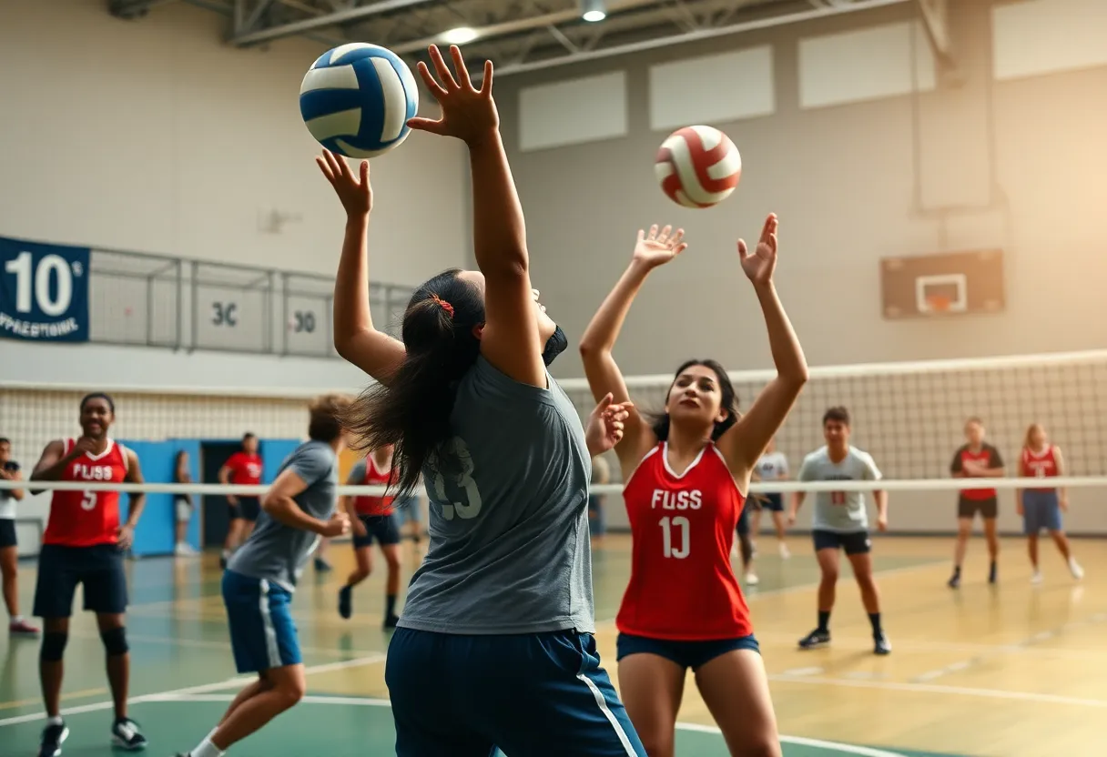 WKU Volleyball players showcasing teamwork and athleticism during a match