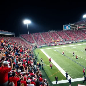 Football players from Western Kentucky and Sam Houston State in action during a college game.