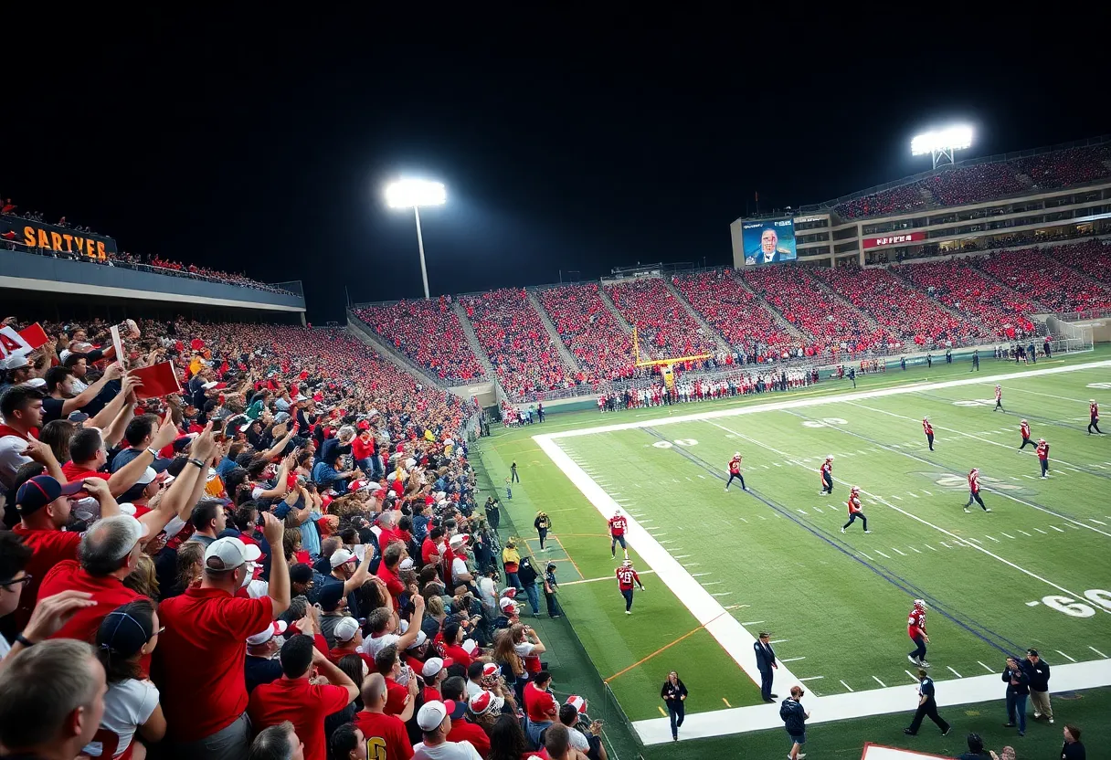 Football players from Western Kentucky and Sam Houston State in action during a college game.