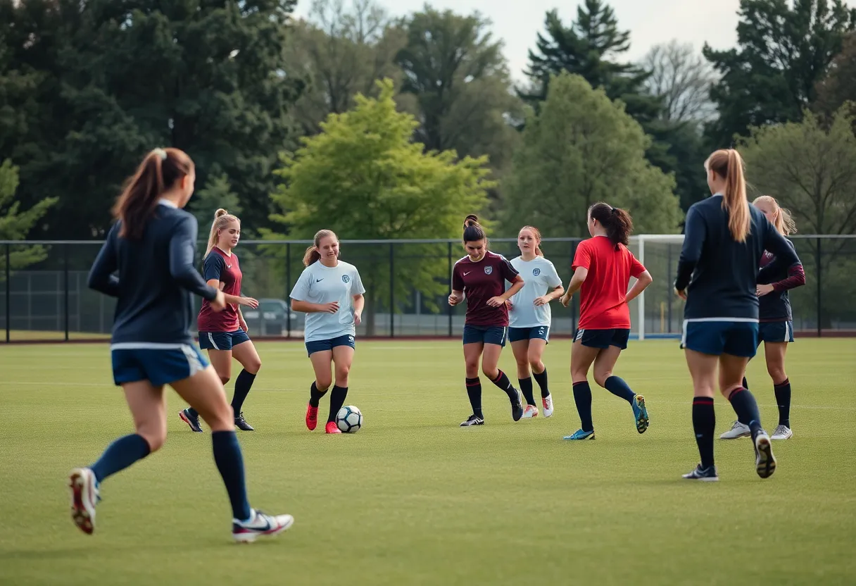 WKU Women's Soccer Team practicing on the field