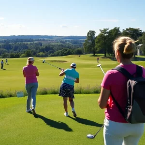 Women's golf players participating in a tournament