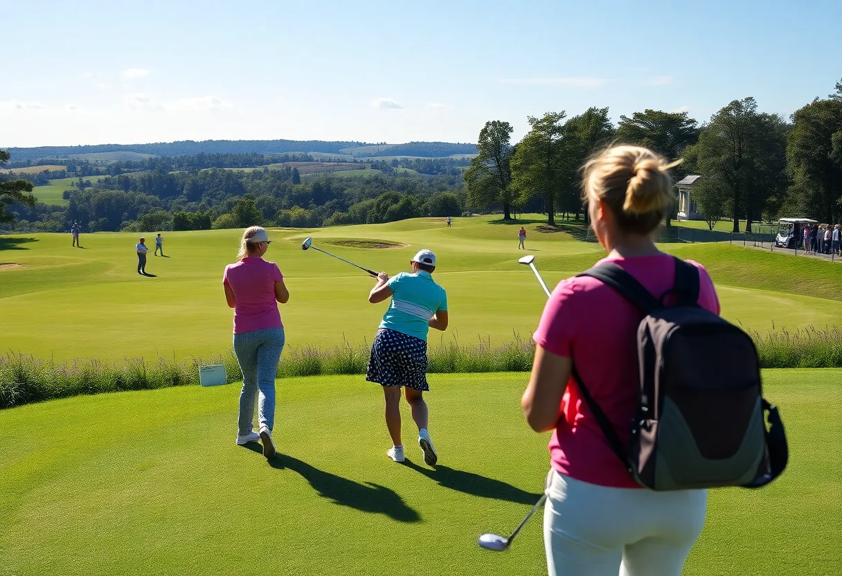 Women's golf players participating in a tournament