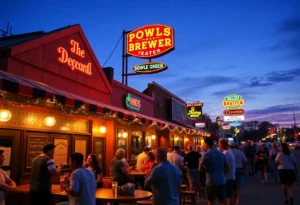Outdoor nightlife scene in Bowling Green with drinks and people