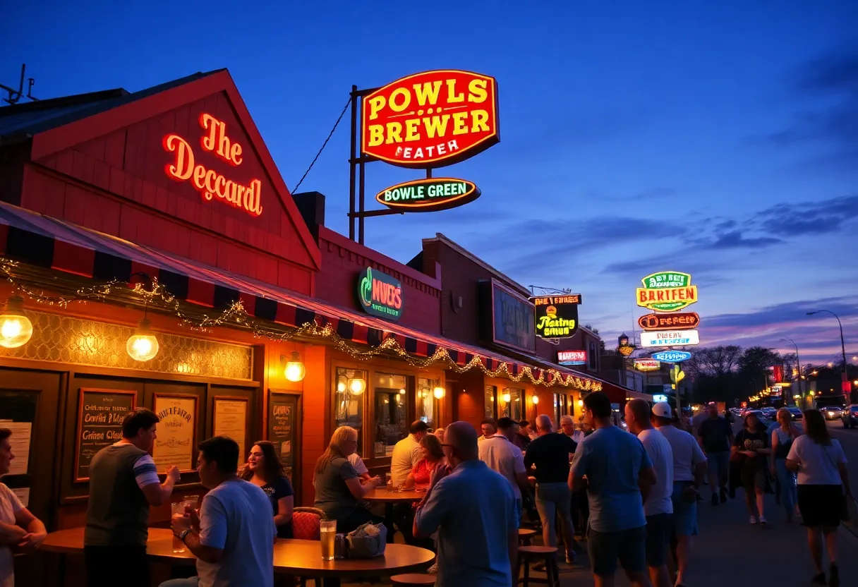 Outdoor nightlife scene in Bowling Green with drinks and people