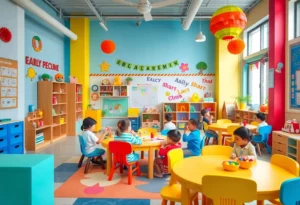 Children engaged in learning activities in an early learning academy