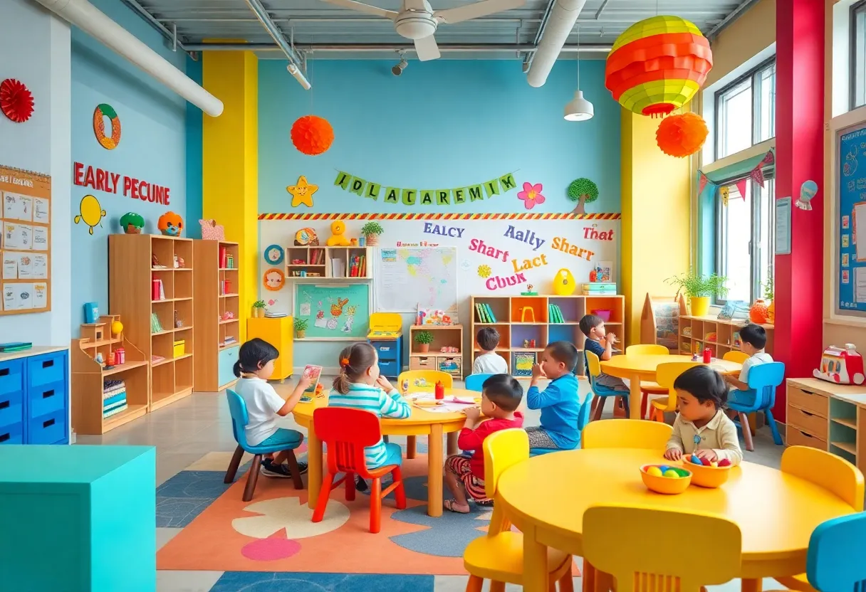 Children engaged in learning activities in an early learning academy