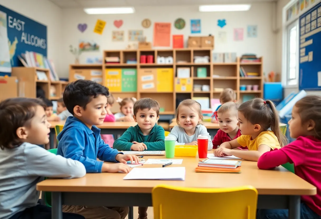 Children learning in a colorful classroom at Chroma Early Learning Academy
