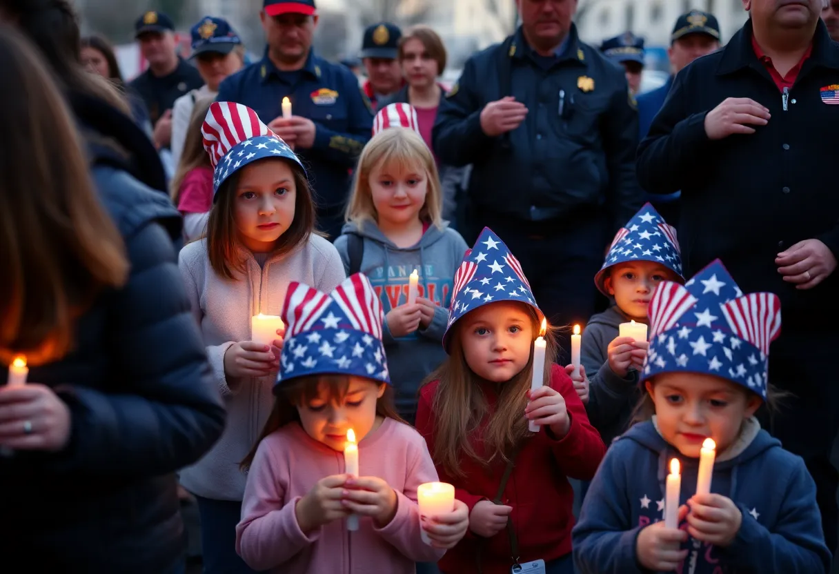 Children holding candles during the 9/11 commemoration ceremony in Bowling Green.