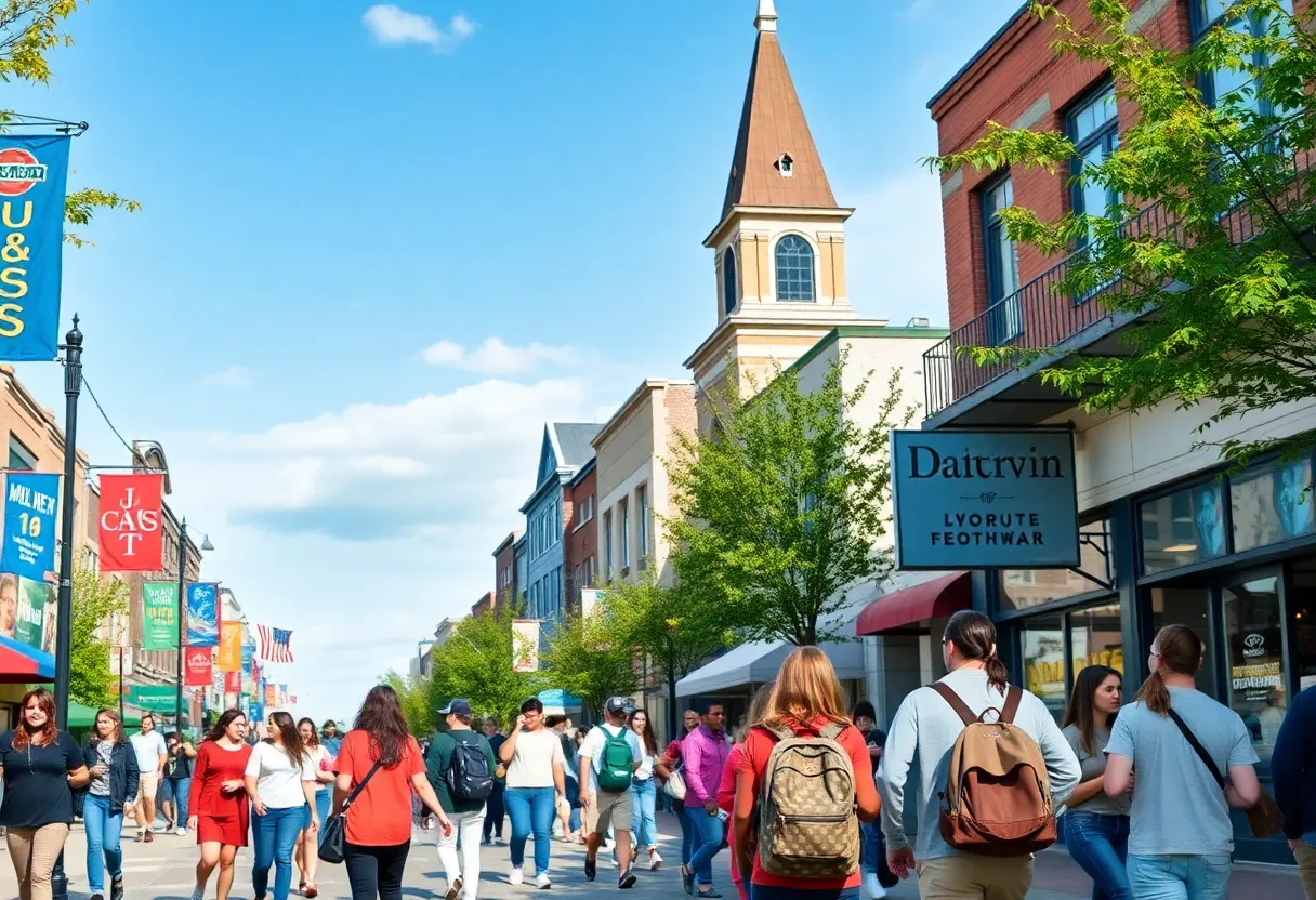 Students participating in community engagement activities in downtown Bowling Green
