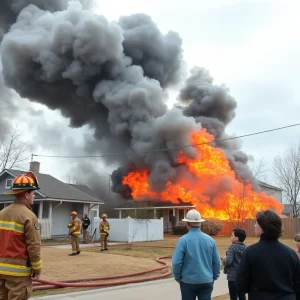 Firefighters responding to a house fire in Bowling Green, Kentucky.