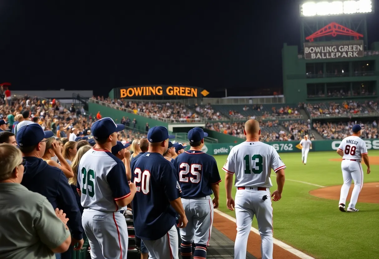 Action scene from a Bowling Green Hot Rods baseball game