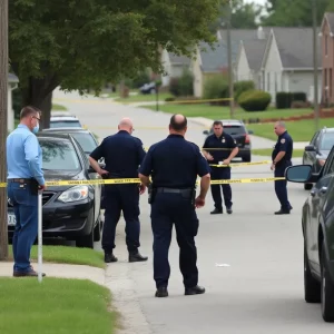 Law enforcement officers at a shooting investigation scene in Bowling Green, Kentucky.