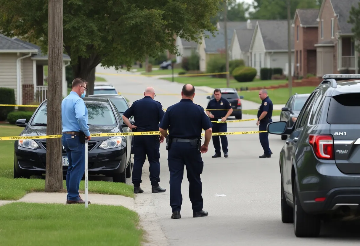 Law enforcement officers at a shooting investigation scene in Bowling Green, Kentucky.