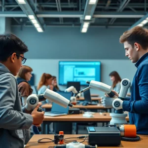 Students participating in workforce development training in robotics.