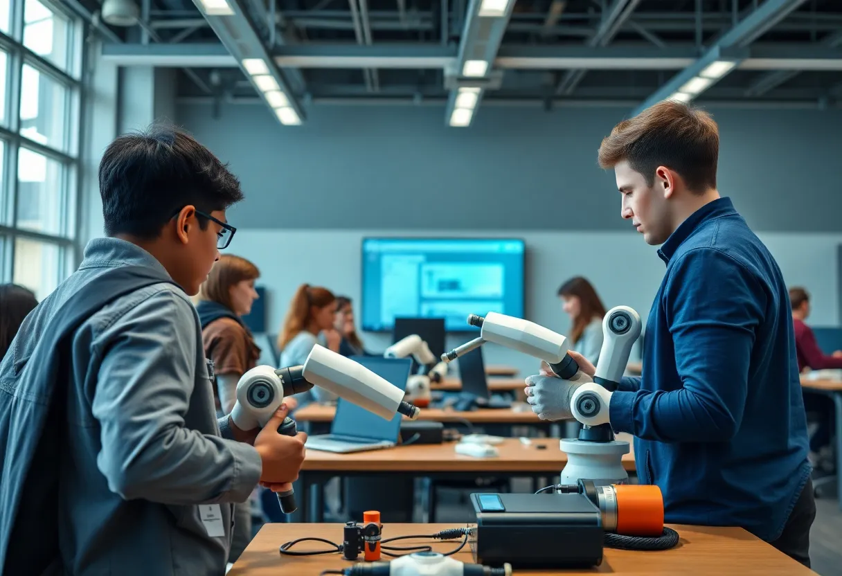 Students participating in workforce development training in robotics.