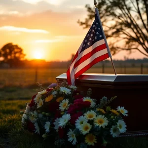 A respectful funeral scene for a Vietnam War veteran