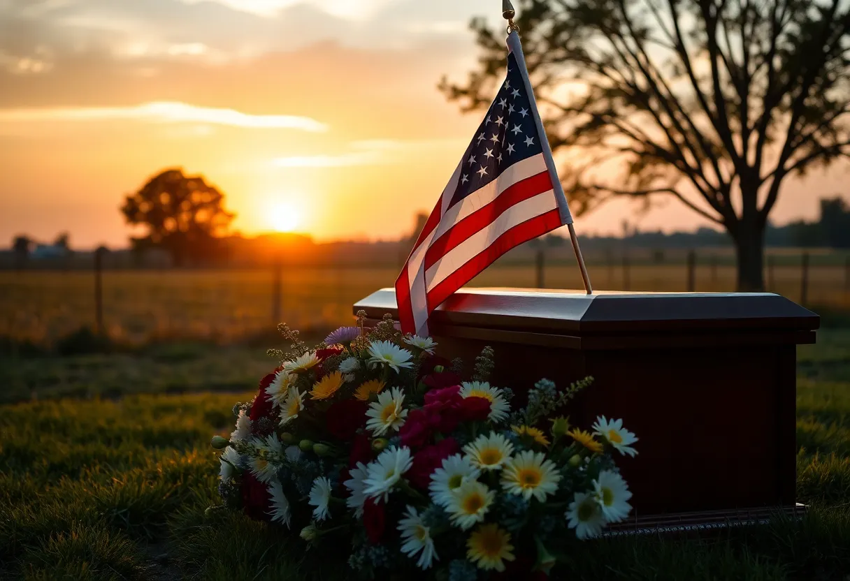 A respectful funeral scene for a Vietnam War veteran