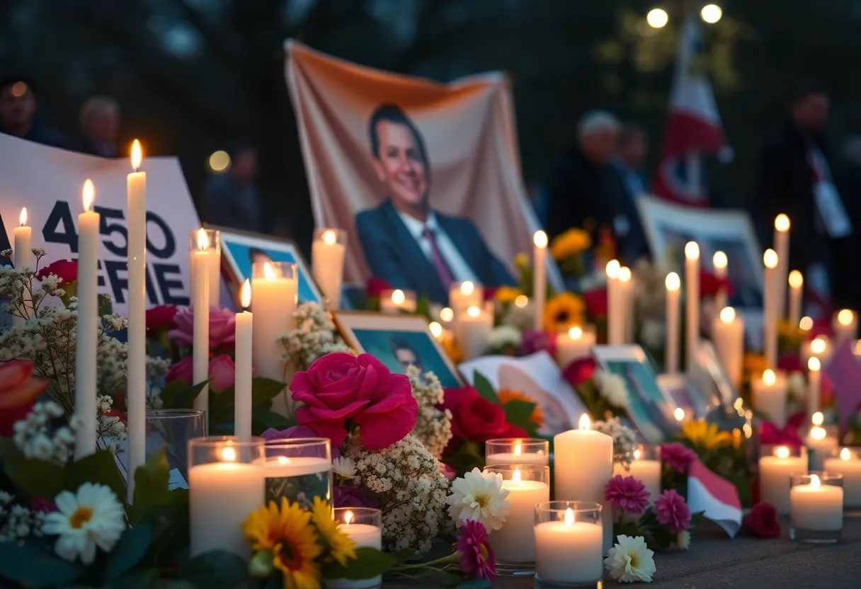 Memorial candles and flowers for Charlie Kirk