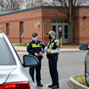 Police conducting a compliance check near a school for public safety