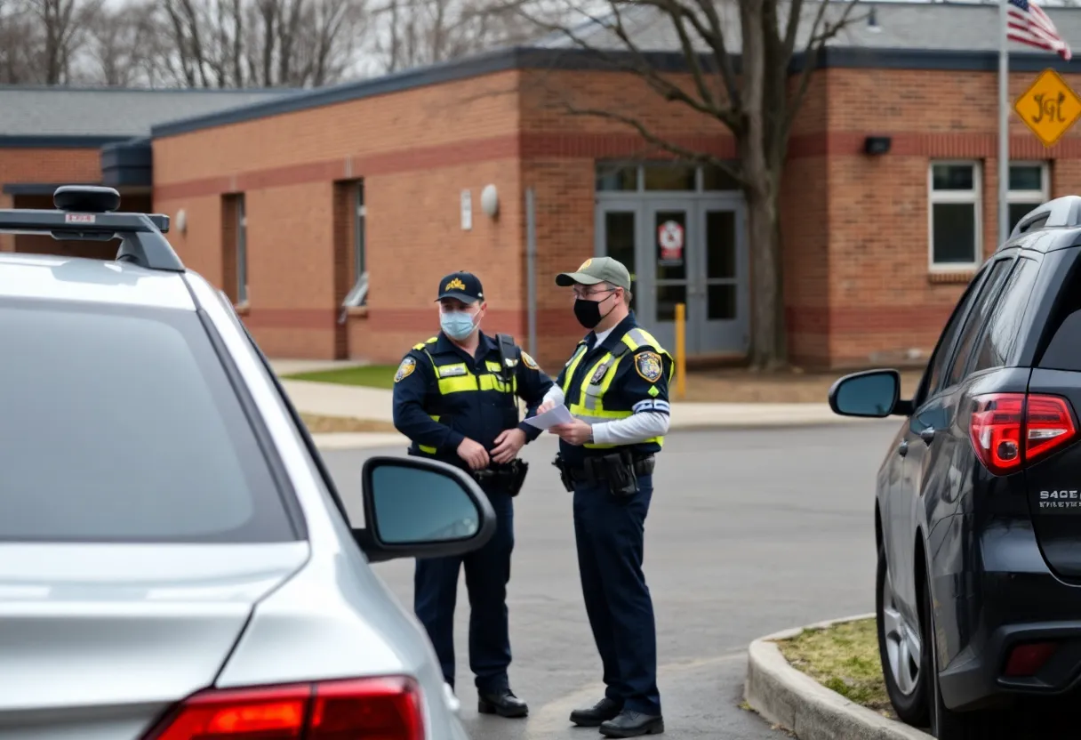 Police conducting a compliance check near a school for public safety