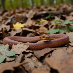 Copperhead snake blending with autumn leaves in Bowling Green