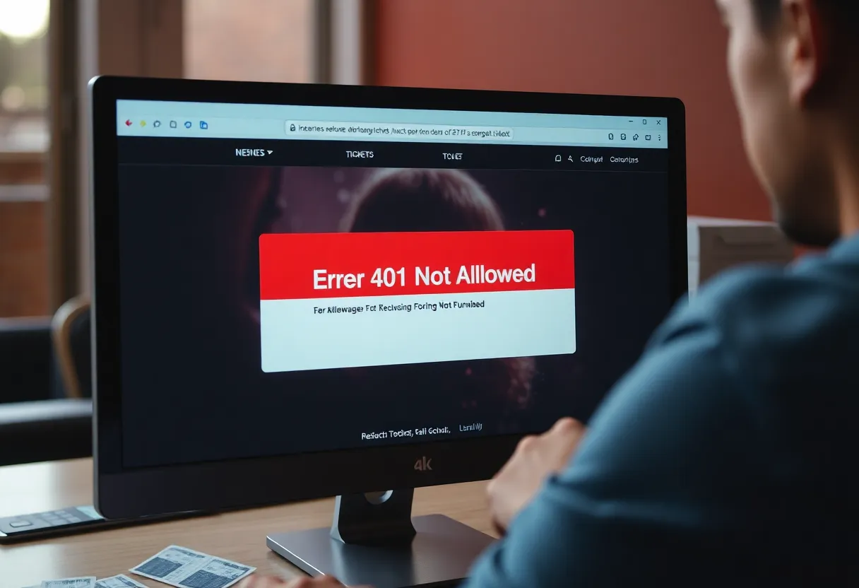 Screenshot of a user encountering Error 401 Not Allowed on TicketMaster