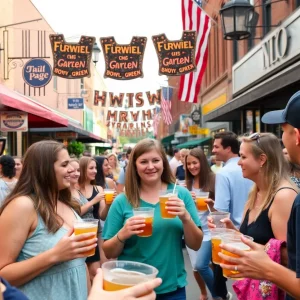 People enjoying drinks in Fountain Row district in Bowling Green, KY